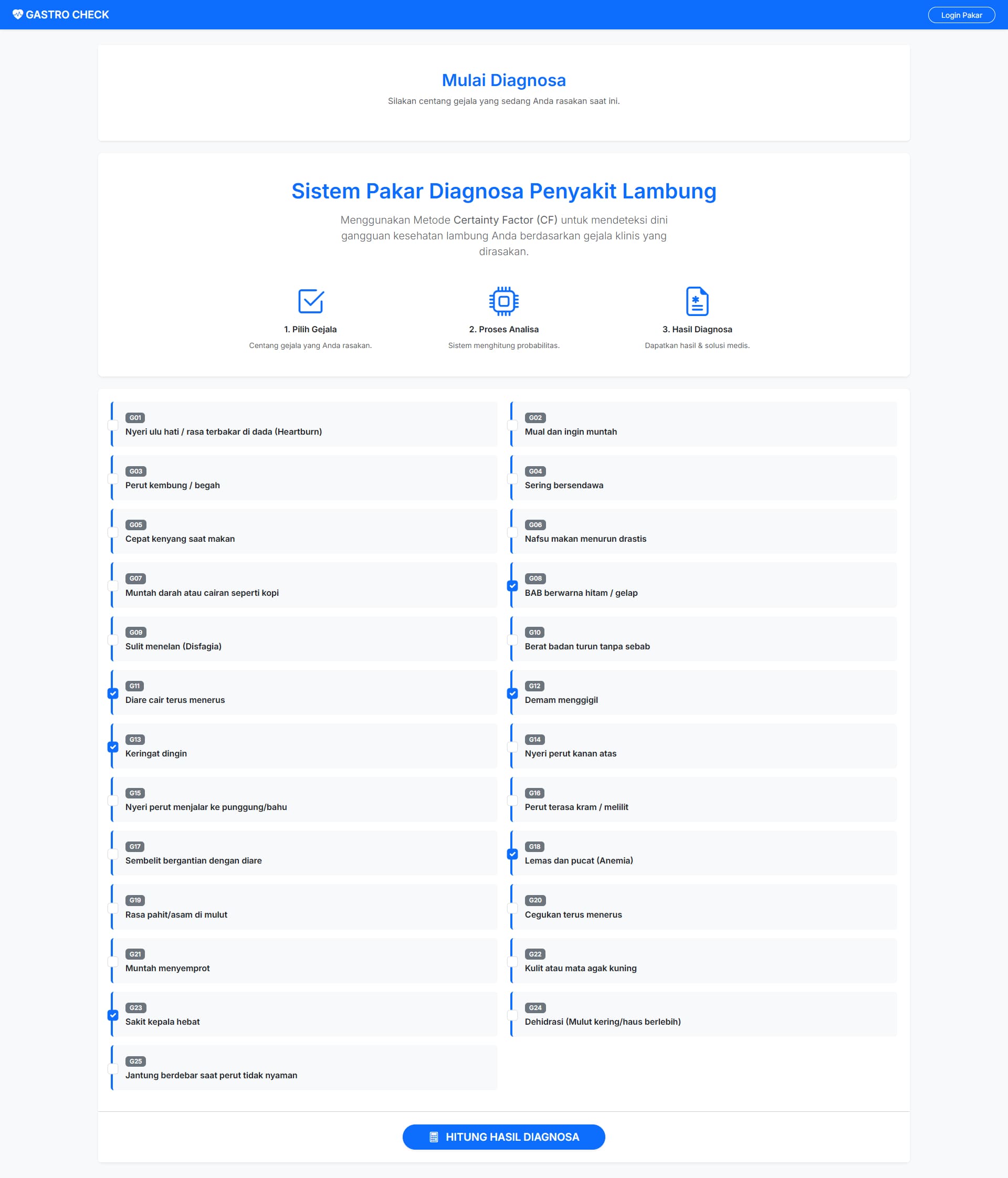 Sistem Pakar Diagnosa Penyakit Lambung Metode Certainty Factor